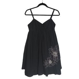 LIBERTY OF LONDON Black White Floral Embroidered Sleeveless Babydoll Dress 6 S